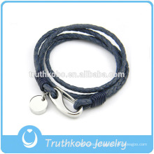 Wholesale Women's Leather Bracelet with Stainless Steel Lobster Clasps With Circle Handmade Leather Bracelet